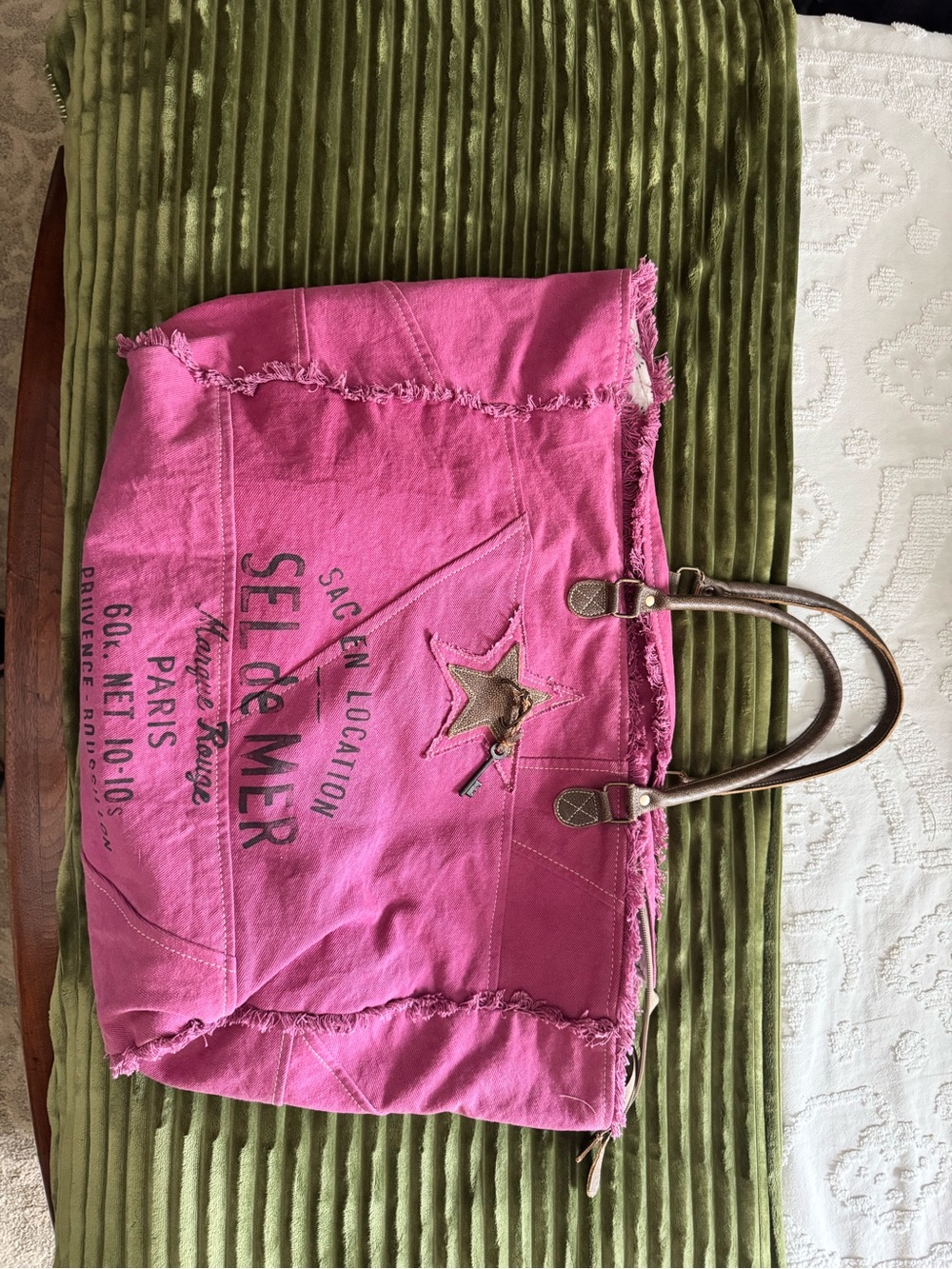 Pink Myra Bag Canvas Tote with Leather Handles and Star Detail